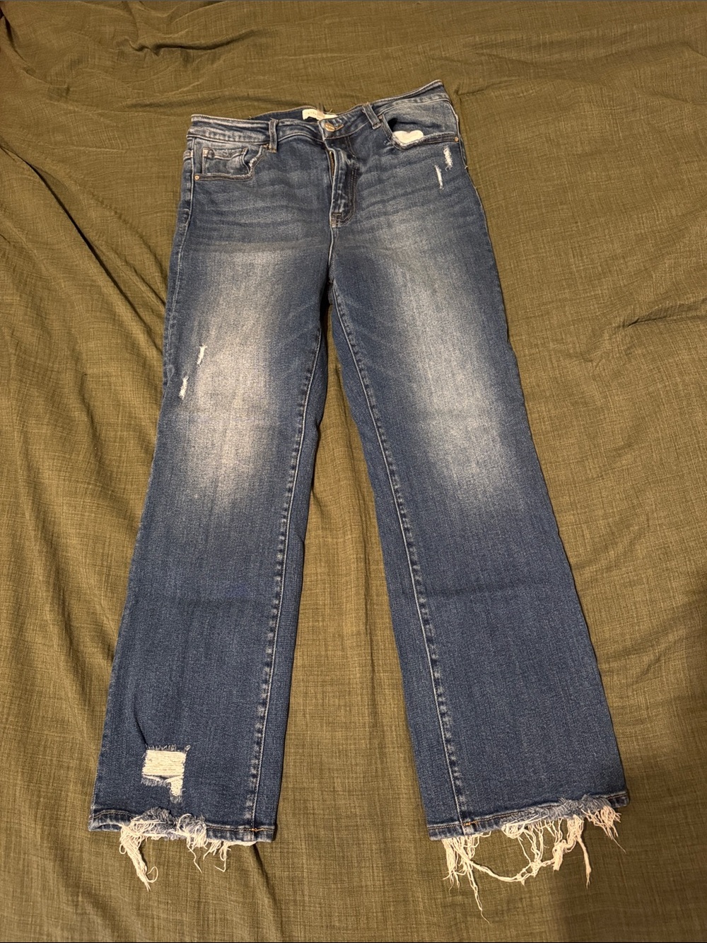 High-Rise Wide Leg Distressed Jeans in Blue